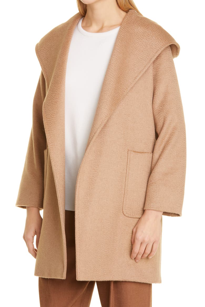 Rialto Hooded Camel Hair Wrap Coat, Alternate, color, CAMEL