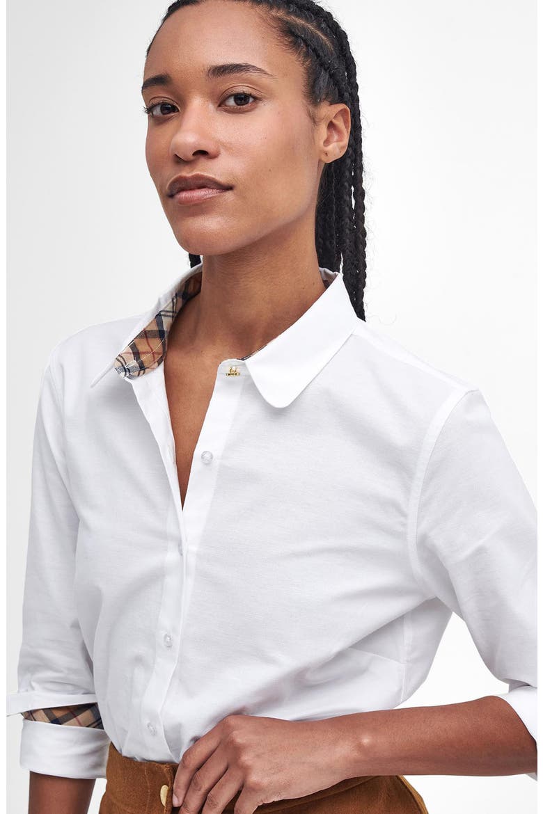 Lavender Elbow Patch Button-Up Shirt, Alternate, color, WHITE/ HESSIAN TARTAN