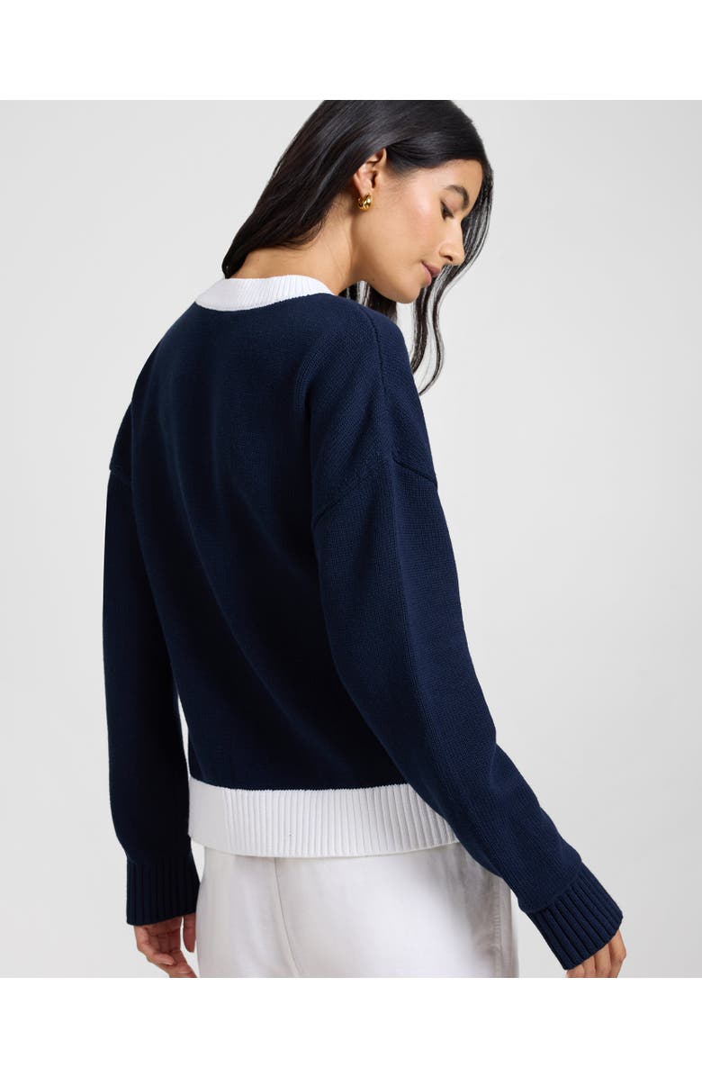 Onia Cotton Fitted Cardigan, Alternate, color, Off White/Navy