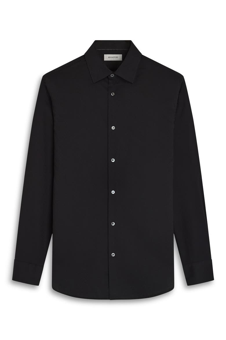 Julian Shaped Fit Solid Jacquard Button-Up Shirt, Alternate, color, BLACK