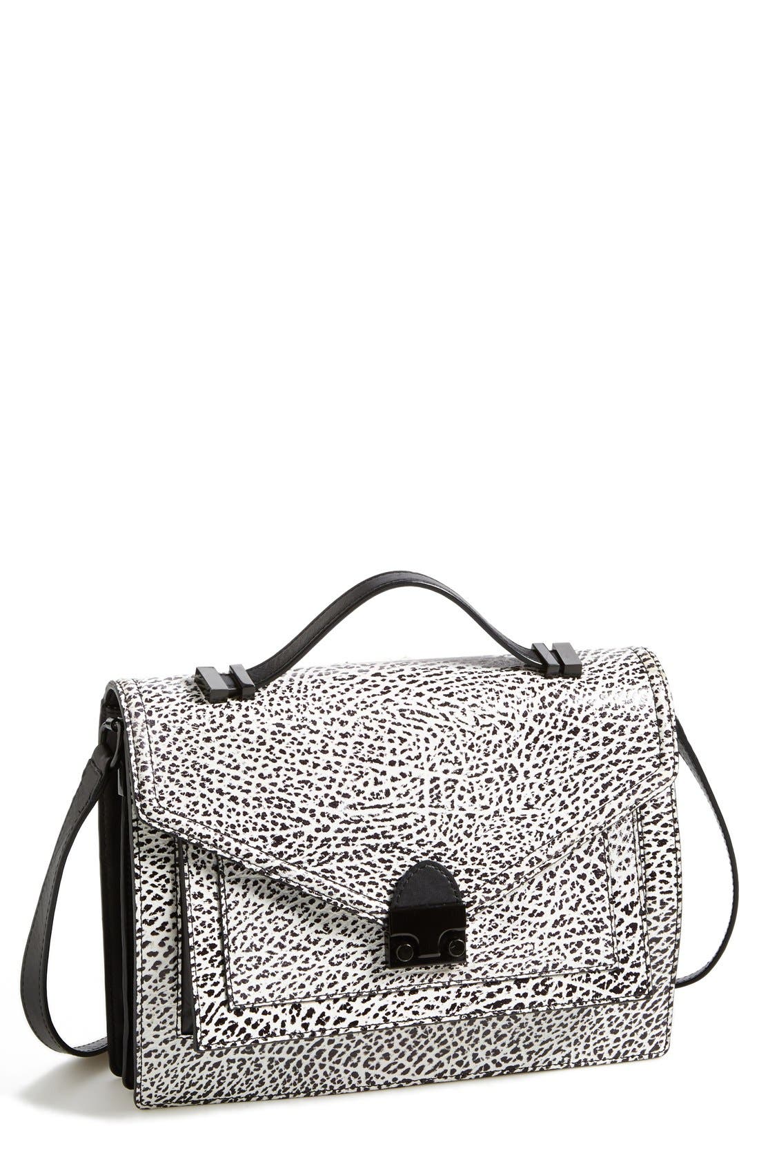 'Rider' Leather Satchel, Main, color, WHITE/ BLACK