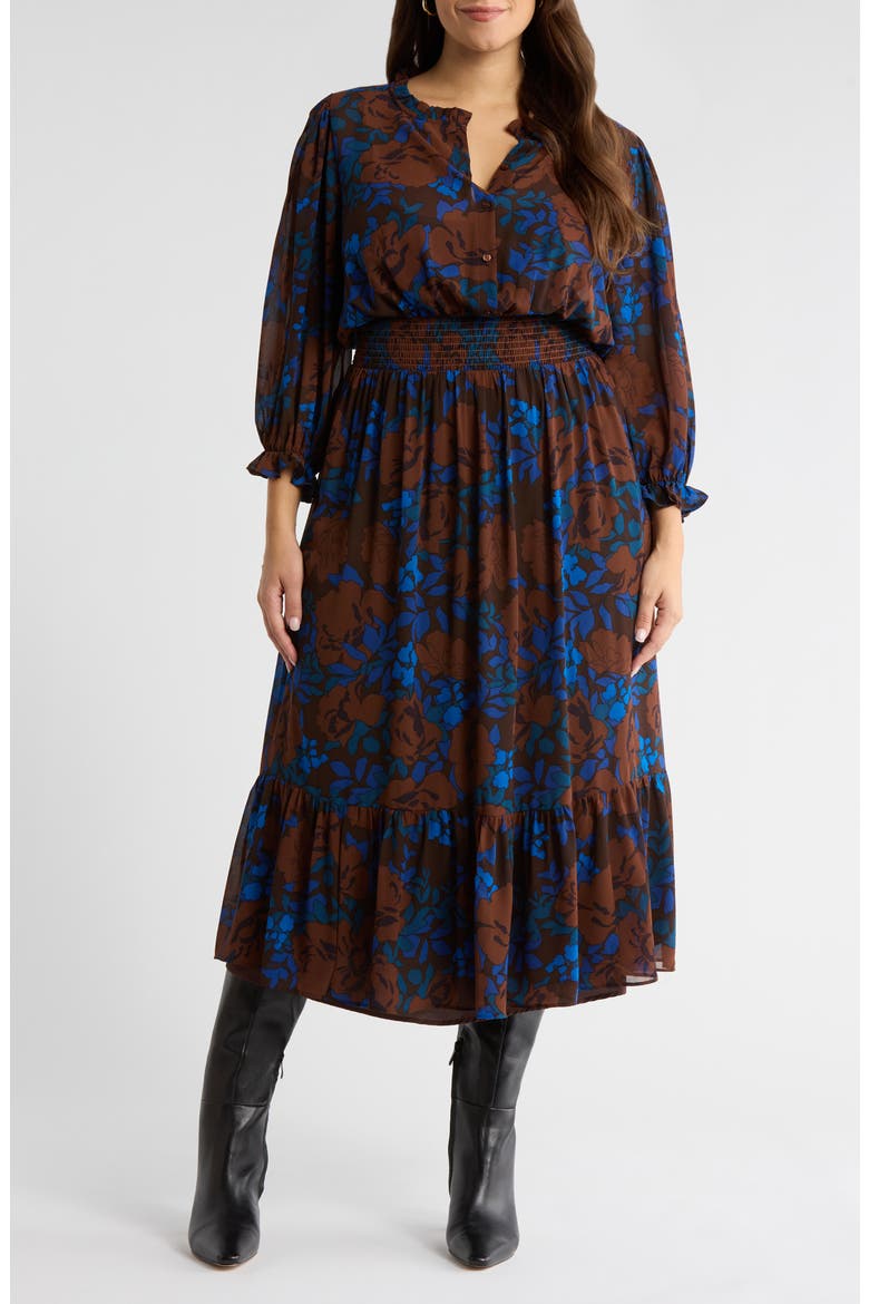 Lebanon Floral Ruffle Shirtdress, Main, color, BROWN-BLU