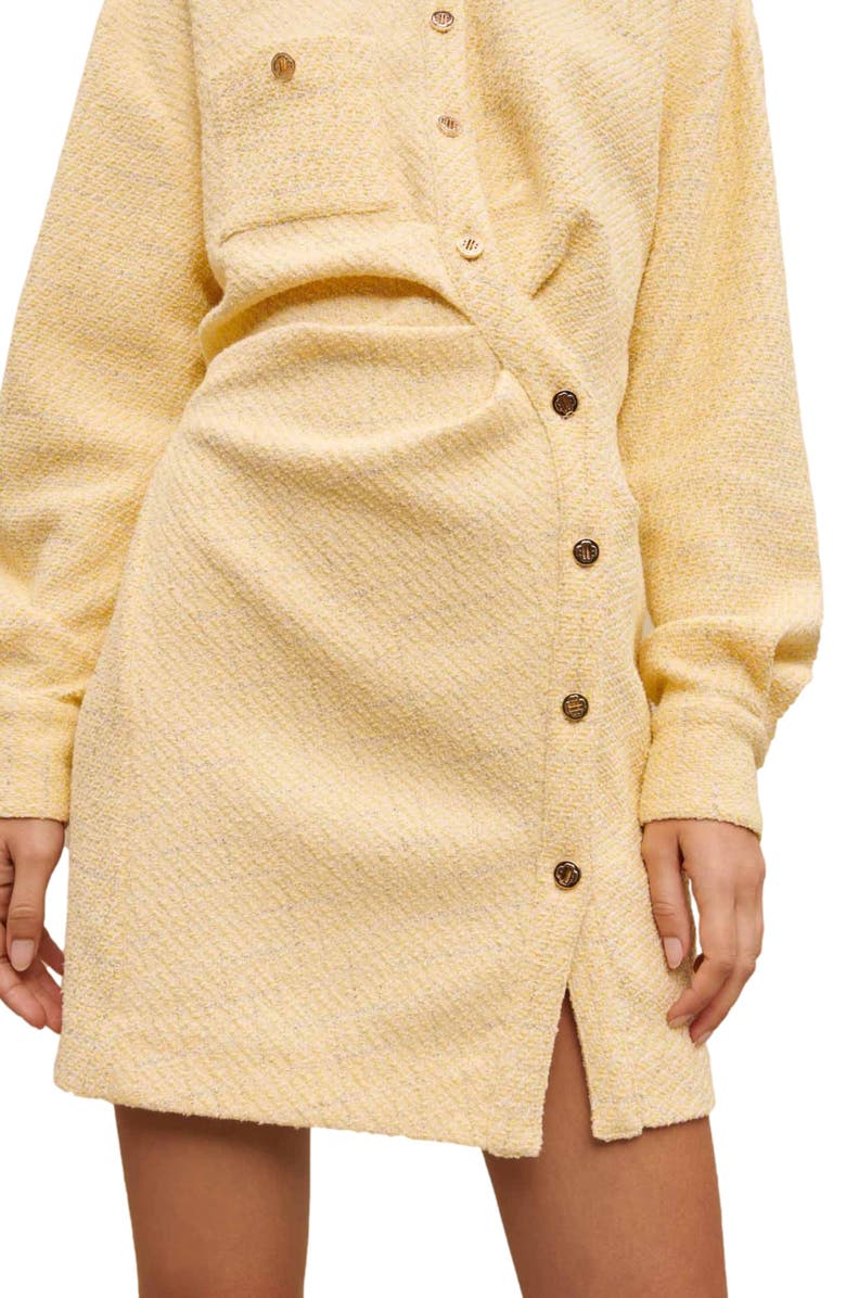 maje Rillo Asymmetric Long Sleeve Tweed Shirtdress, Alternate, color, Jaune Pale