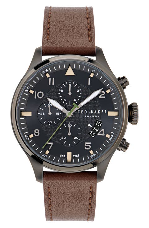 Fulmaar Chronograph Leather Strap Watch, 44mm