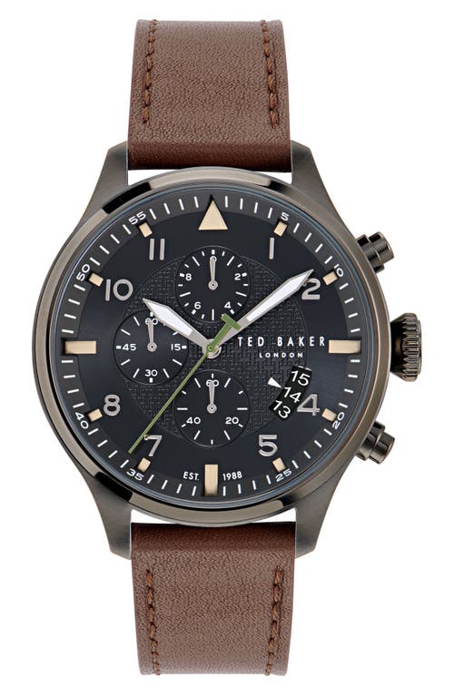 Ted Baker Fulmaar Chronograph Leather Strap Watch, 44mm In Green