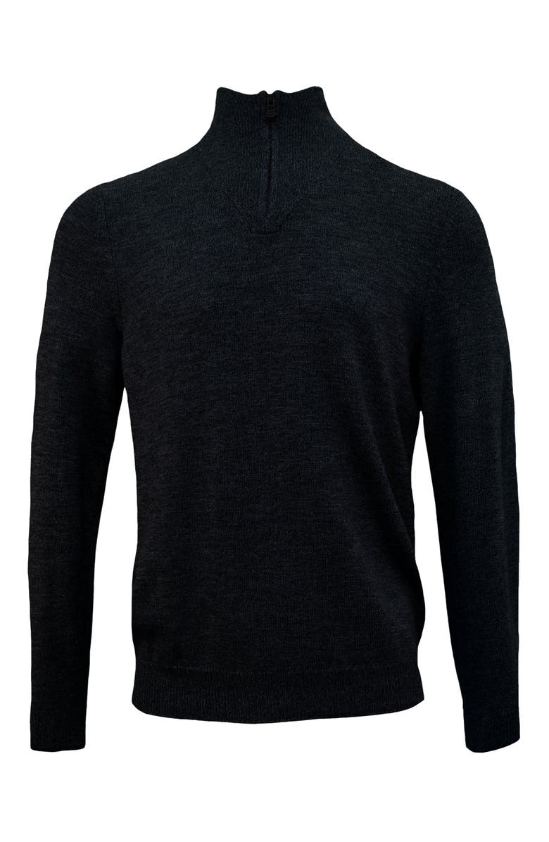 Lords of Harlech Quest Fully Fashioned Quarter-zip Merino Sweater, Main, color, Black Solid