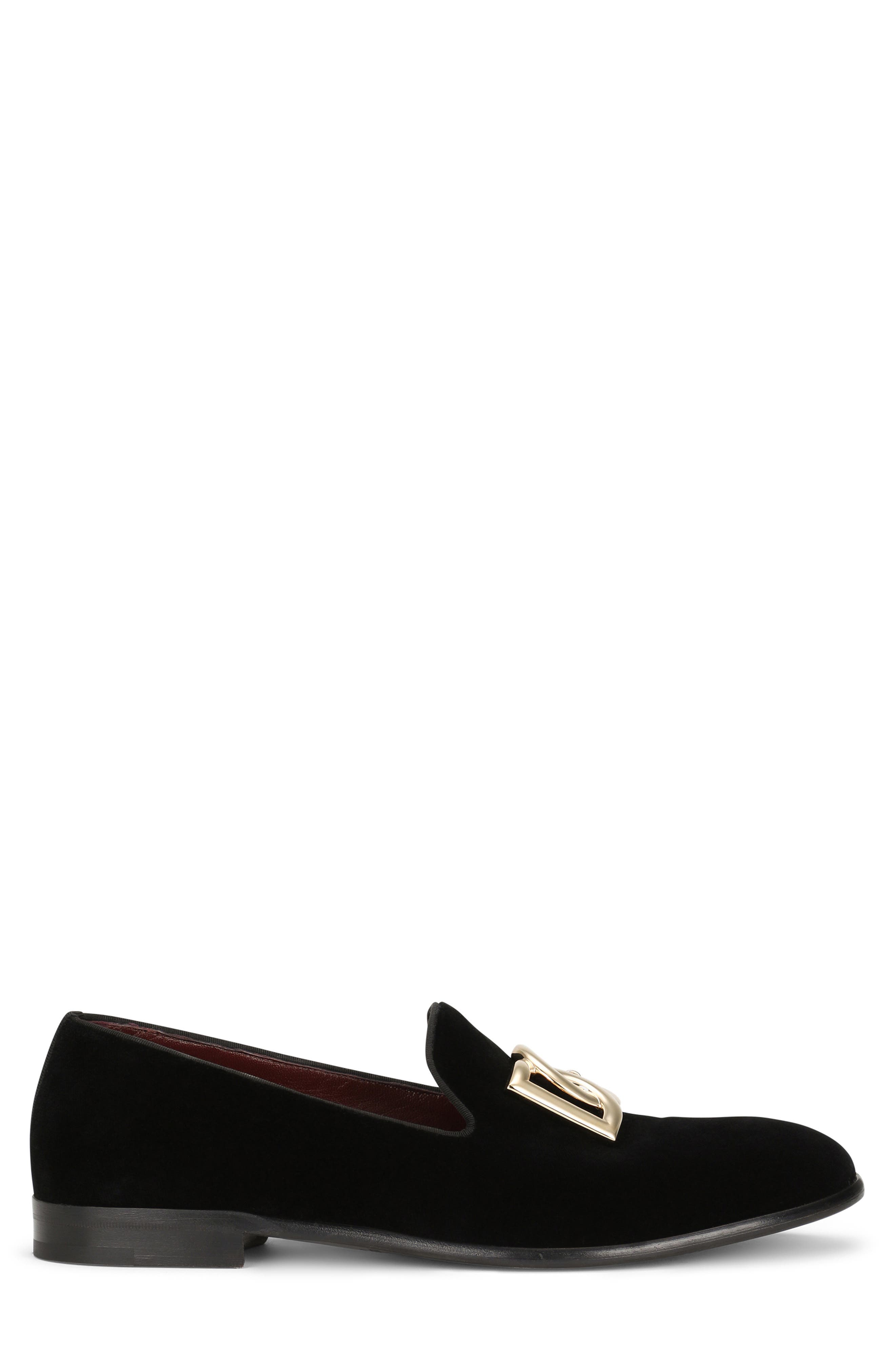 Dolce&Gabbana Leonardo Velvet Loafer, Alternate, color, 80999 Black