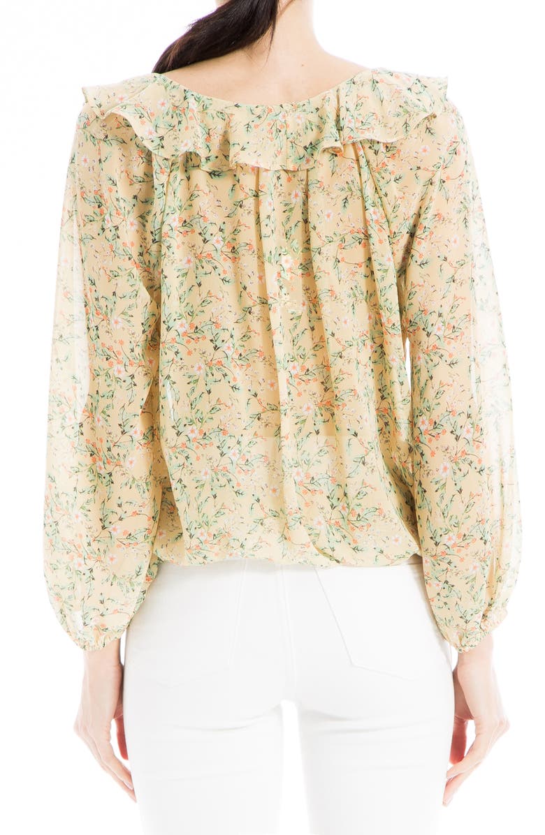 MAX STUDIO Print Ruffle Front Three-Quarter Sleeve Top, Alternate, color, Yellow Floral