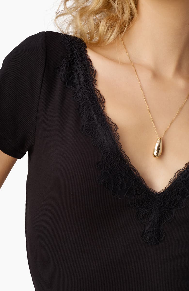 CAMI NYC Sana Lace Trim Rib T-Shirt, Alternate, color, Black