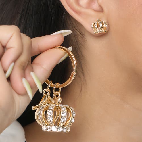 Juicy Couture Crystal Crown Keychain & Earring Set In Gold