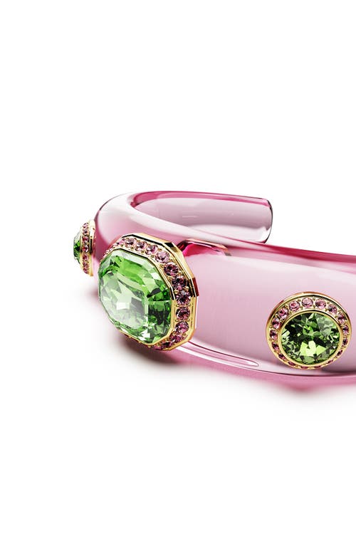 Swarovski Dulcis Mixed Cuts Multicolored Gold-tone Plated Cuff Bracelet In Pink/green Multi