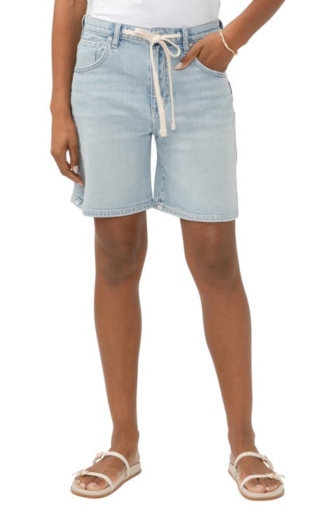 Be Easy Drawstring High Waist Long Denim Shorts