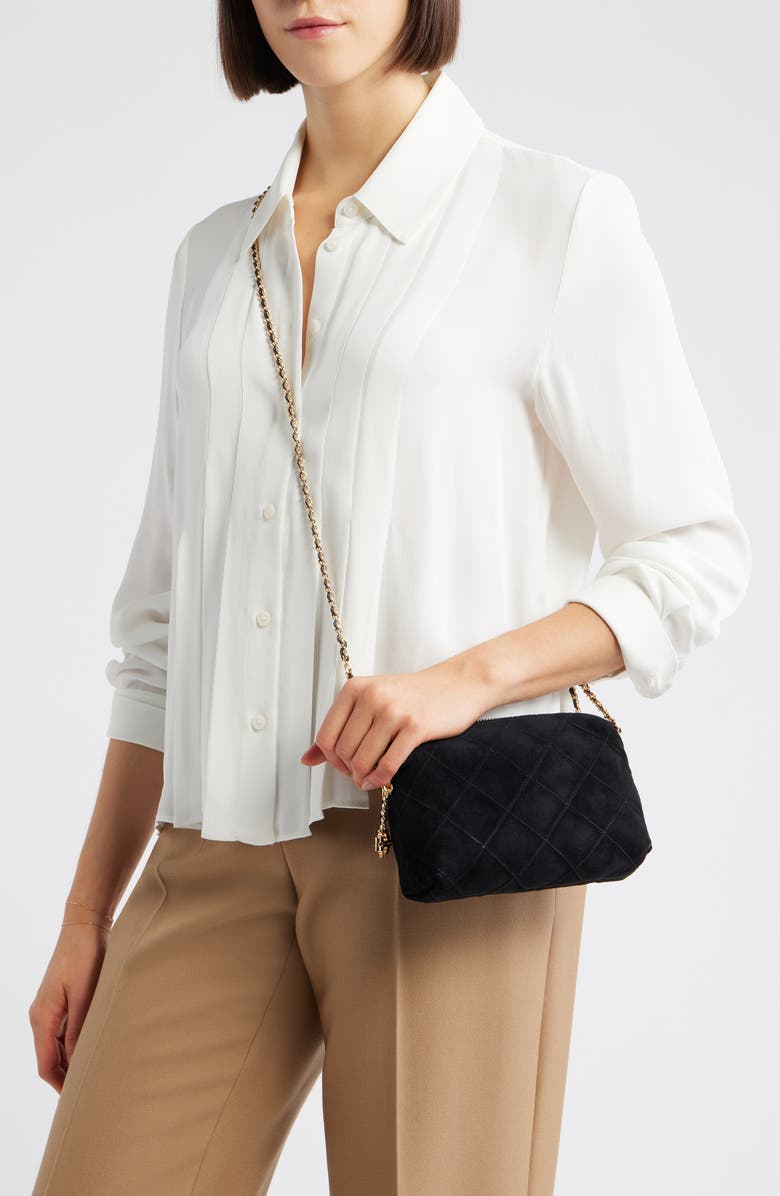 Tory Burch Fleming Soft Suede Crossbody Bag, Alternate, color, Black