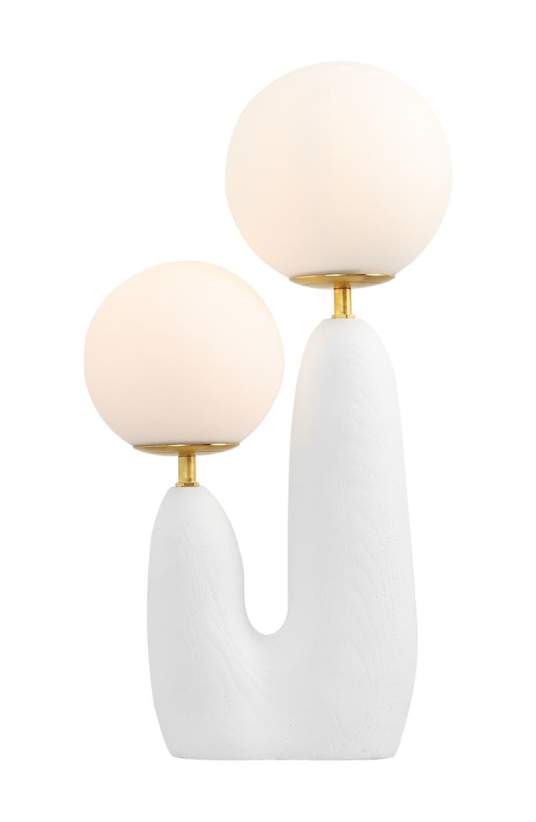 JONATHAN Y Oda 17.75" 2-Light Modern Bohemian Resin/Iron/Frosted Glass Danish Cactus LED Table Lamp, Main, color, White/Brass Gold