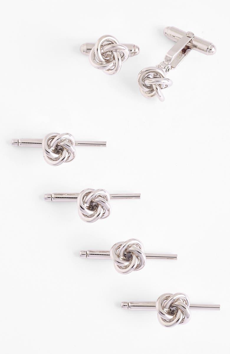 David Donahue Knot Cuff Link & Stud Set, Alternate, color, Sterling Silver