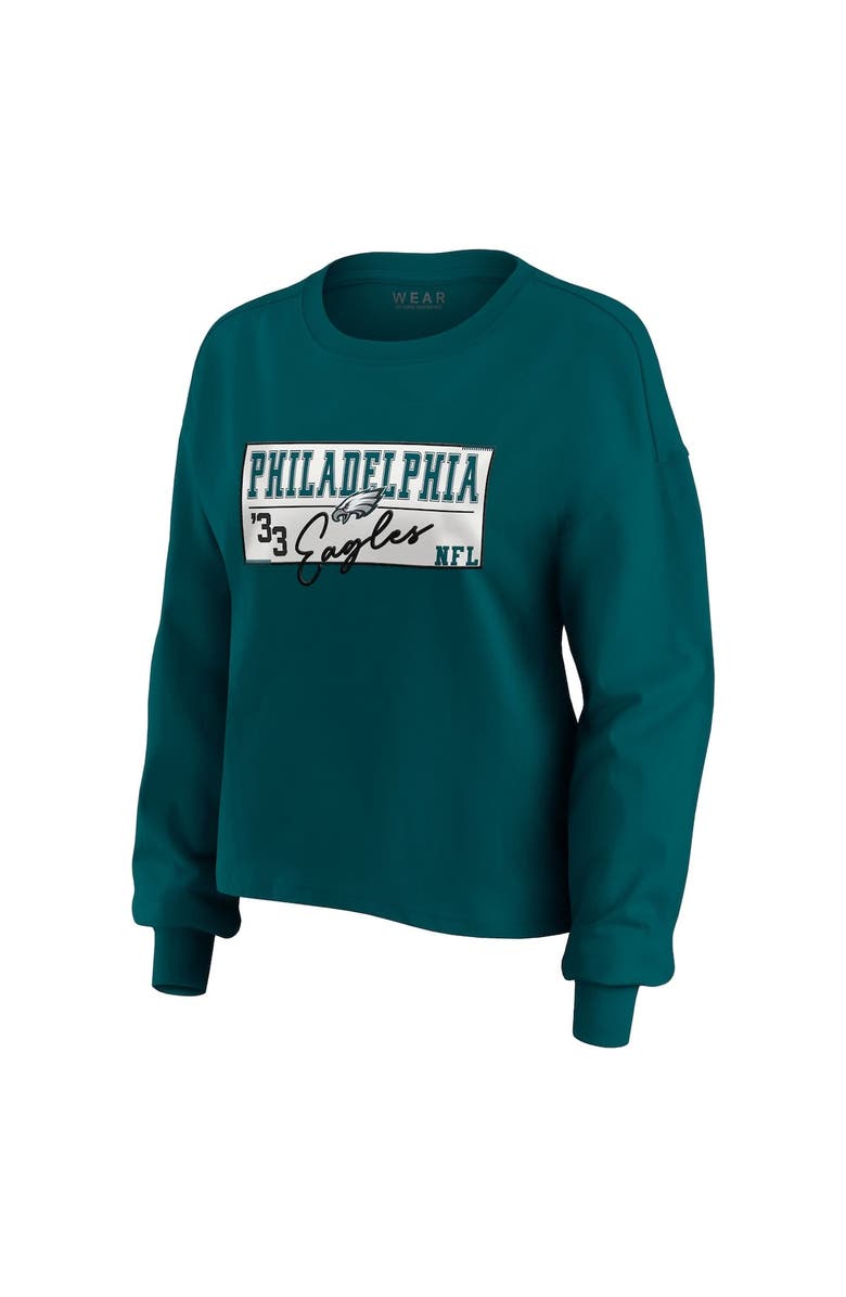 WEAR by Erin Andrews Women's WEAR by Erin Andrews Midnight Green Philadelphia Eagles Heavy Rugby Jersey Long Sleeve T-Shirt & Shorts Lounge Set, Alternate, color, Green