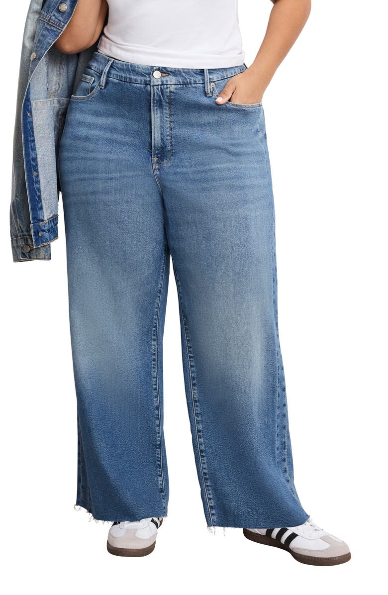 Good American Good Skate Raw Hem Ankle Wide Leg Jeans, Alternate, color, Indigo1005