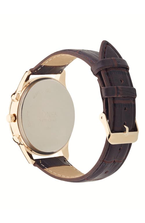 Jones New York Diamond Chronograph Croc Embossed Leather Strap Watch, 42mm In Brown