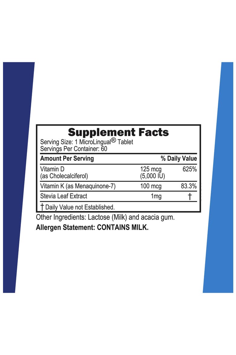 K2 MK-7 with D3 Quick Dissolve Vitamin Tablets, Alternate, color, White