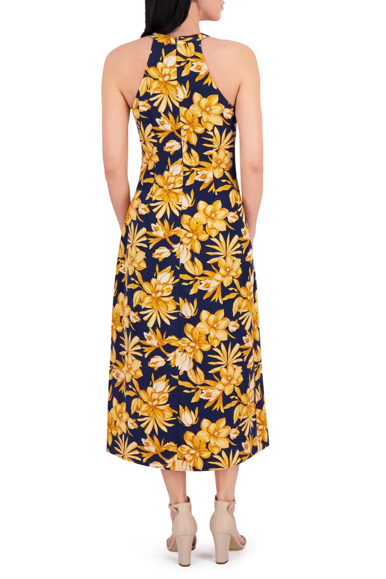 Keyhole Midi Halter Dress, Alternate, color, NAVY MULTI