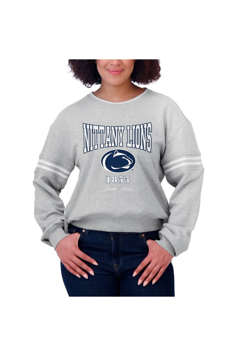 Women's WEAR by Erin Andrews Heather Gray Penn State Nittany Lions Classic Stripe Pullover Sweater, Alternate, color, Heather Gray