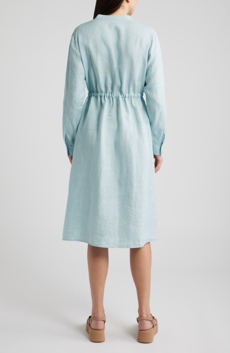Eileen Fisher Mandarin Collar Long Sleeve Organic Linen Midi Shirtdress, Alternate, color, Breeze