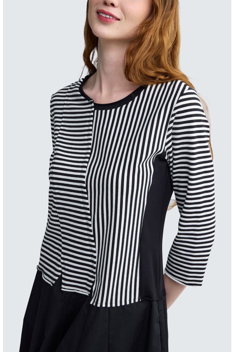 Avenia Mixed-Media Striped Dress, Alternate, color, Black Strip