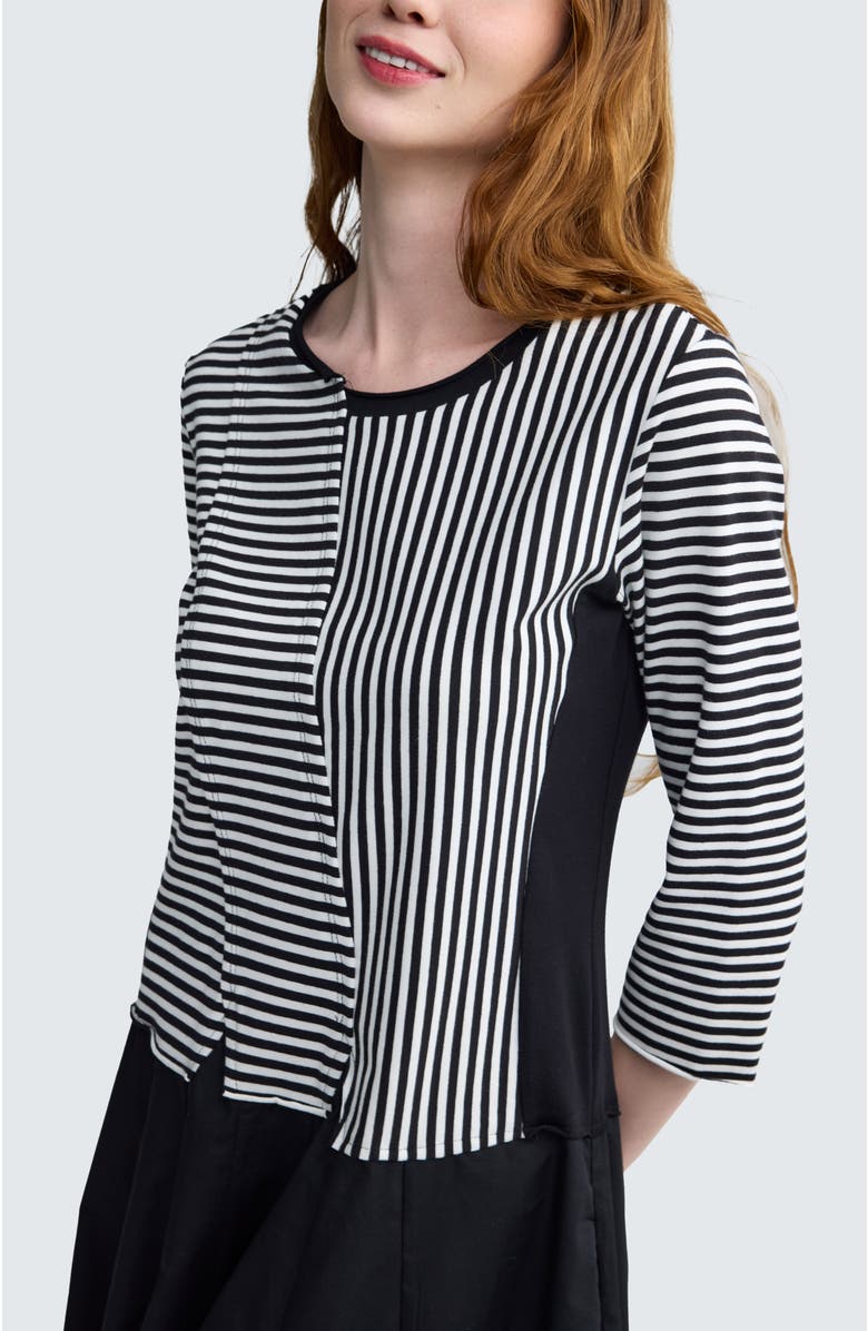 LUUKAA Avenia Mixed-Media Striped Dress, Alternate, color, Black Strip