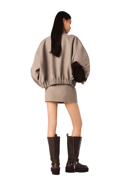 Maje Mixed Wool Jacket In Brown