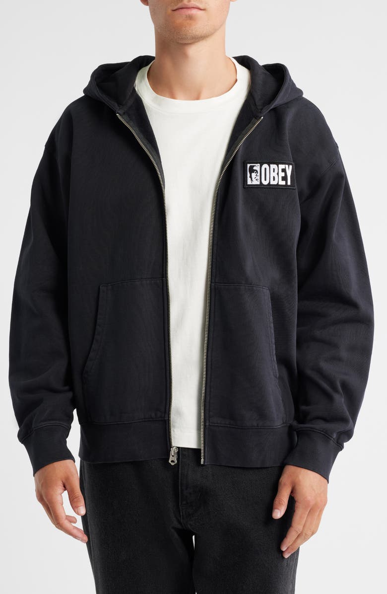 Obey Margin Faded Zip Hoodie, Main, color, Digital Black Faded Wash