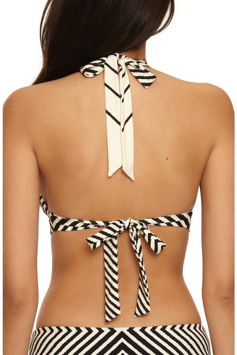 Net Stripe Halter Rib Bikini Top, Alternate, color, BLACK/ VANILLA