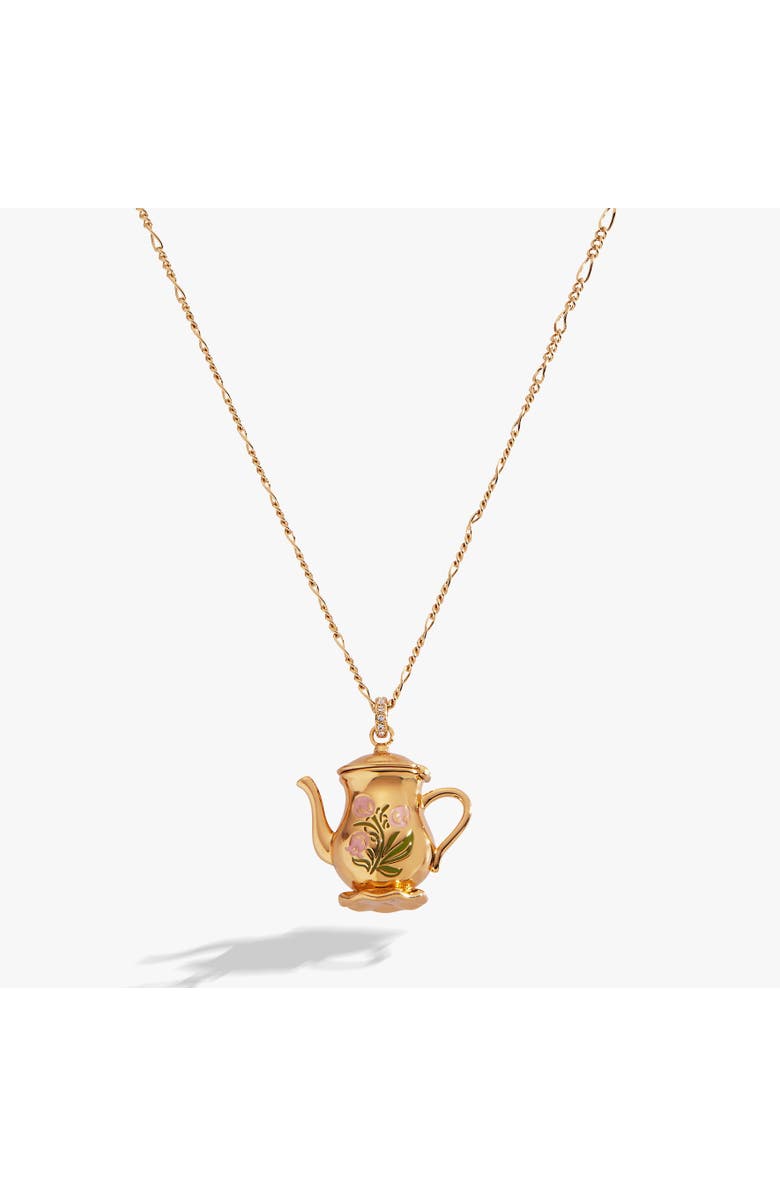 Alex and Ani Tea Party Kettle Locket Pendant Necklace, Main, color, Gold