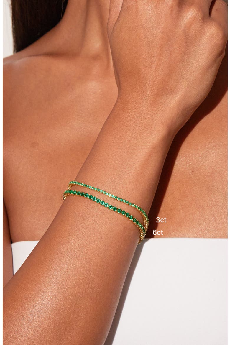 Lab Grown Green Emerald Tennis Bracelet - 3ct, Alternate, color, Yellow Gold Vermeil