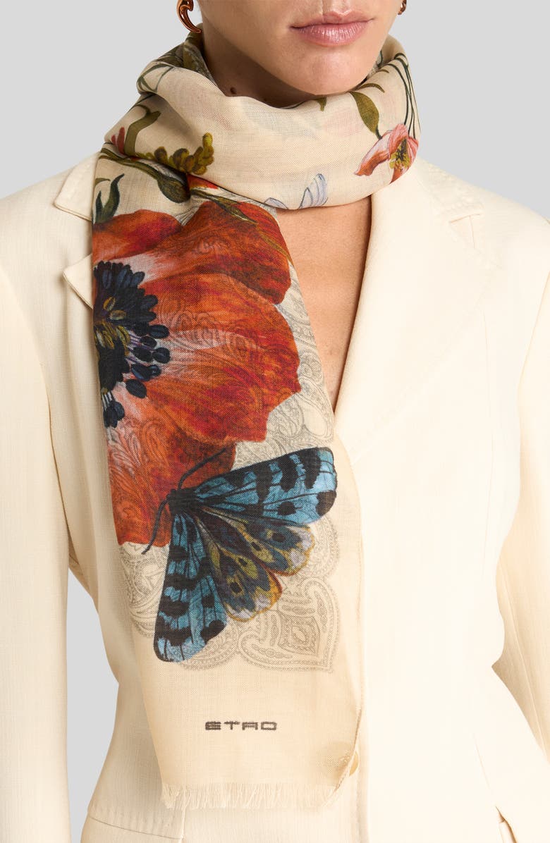 Etro Boheme Floral Silk Scarf, Main, color, Multicolor On Beige Base
