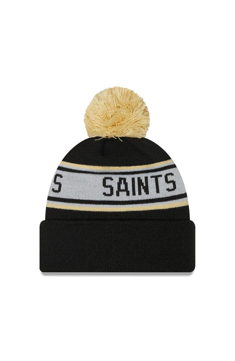 New Era Men's New Era Black New Orleans Saints  Repeat Cuffed Knit Hat with Pom, Alternate, color, Black