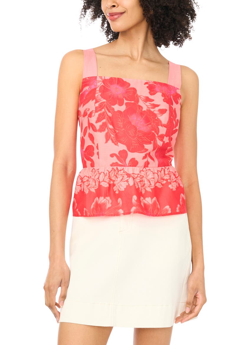 Floral Cotton Peplum Top, Main, color, LOBSTER RED