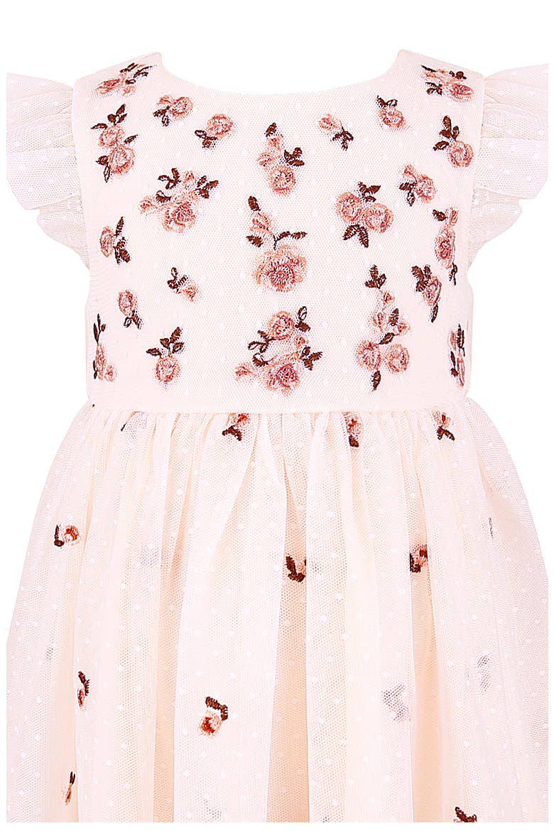 Embroidered Flutter Sleeve Mesh Dress, Alternate, color, PEACH