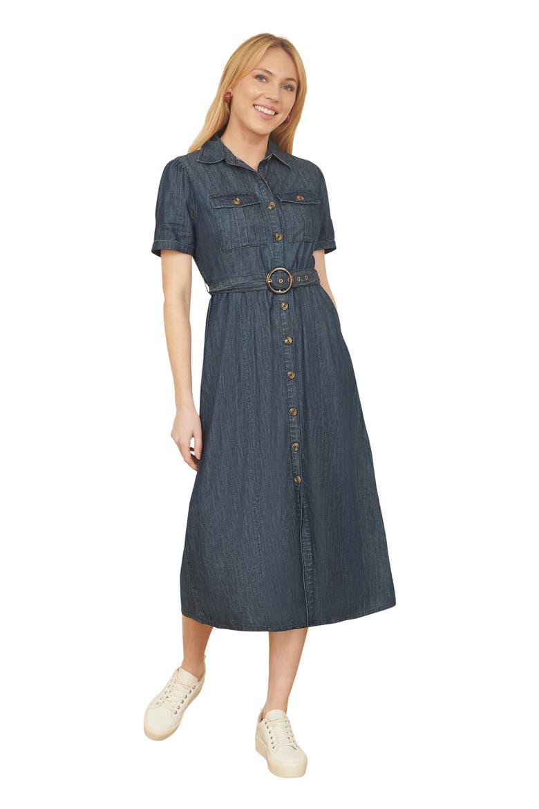 Chambray Denim Utility Midi Shirt Dress, Main, color, Blue
