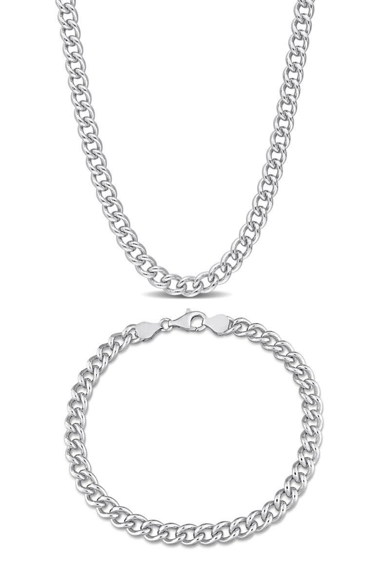 DELMAR Men's Sterling Silver Curb Chain Necklace & Bracelet Set, Main, color, Silver
