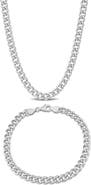 DELMAR Men's Sterling Silver Curb Chain Necklace & Bracelet Set