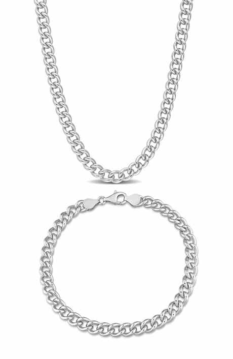 DELMAR Men's Sterling Silver Curb Chain Necklace & Bracelet Set