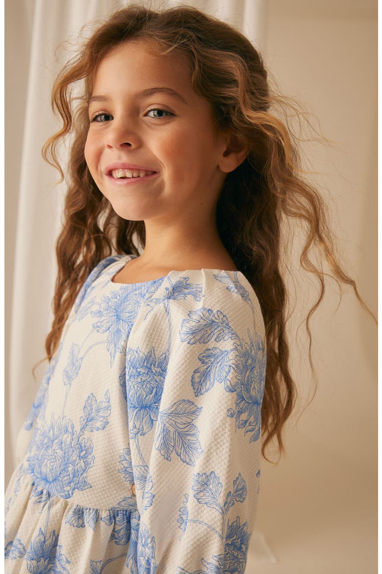 Kids' Floral Cotton Dobby Dress, Alternate, color, IVORY/ BLUE FLORAL