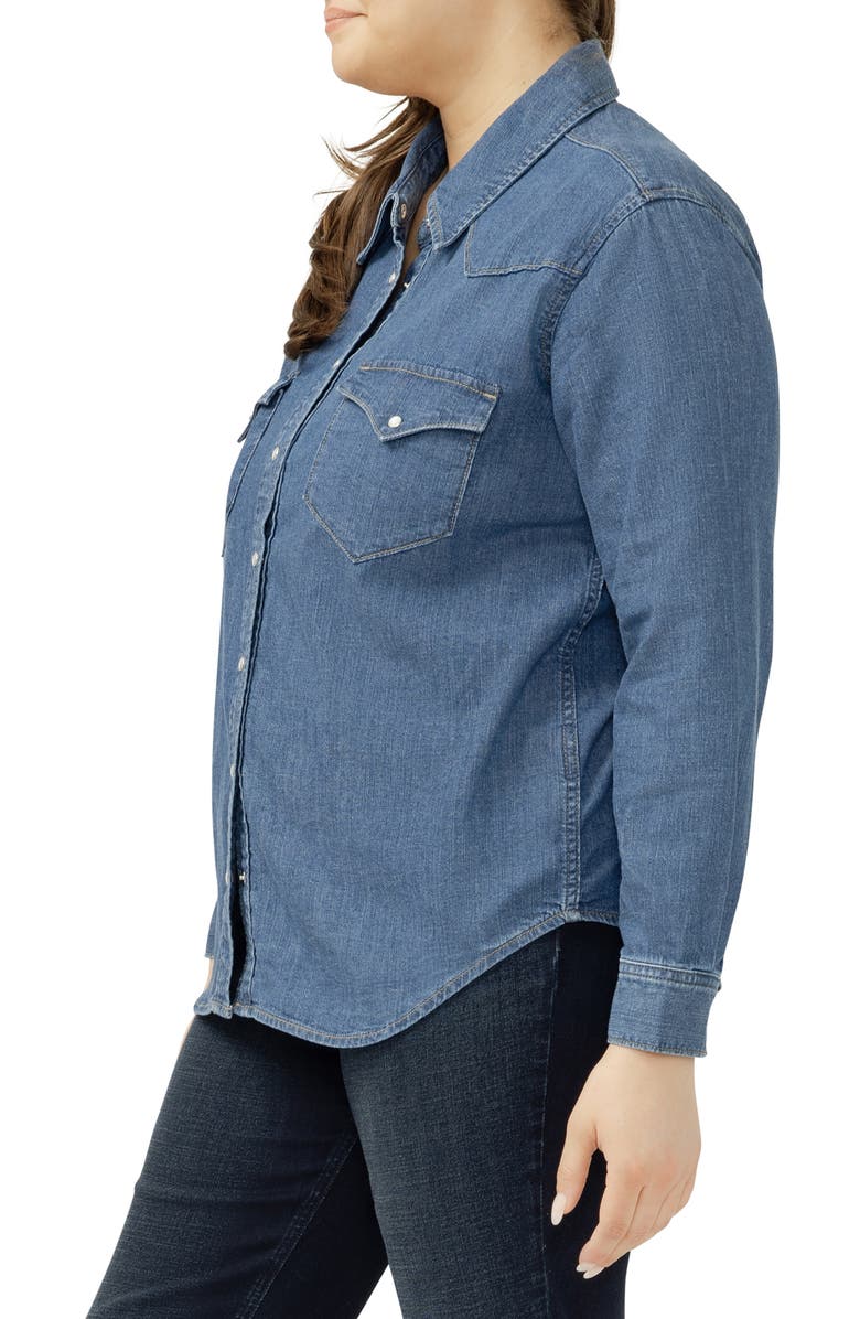 Silver Jeans Co. Cotton Blend Denim Snap-Up Western Shirt, Alternate, color, Canary