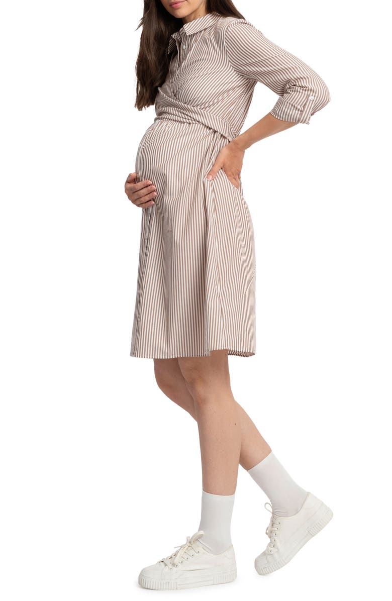 Seraphine Stripe Long Sleeve Maternity/Nursing Shirtdress, Alternate, color,