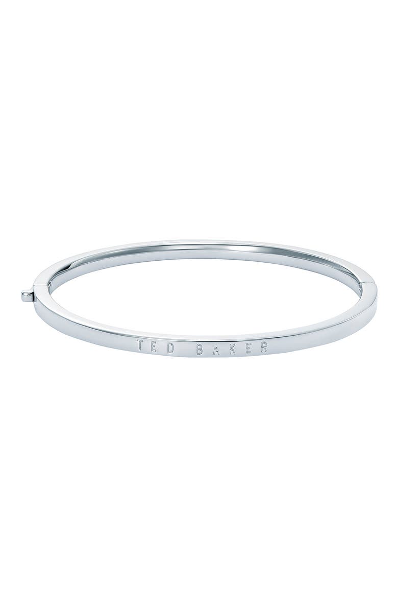 Chrishell Logo Slim Bangle Bracelet, Main, color, SILVER TONE