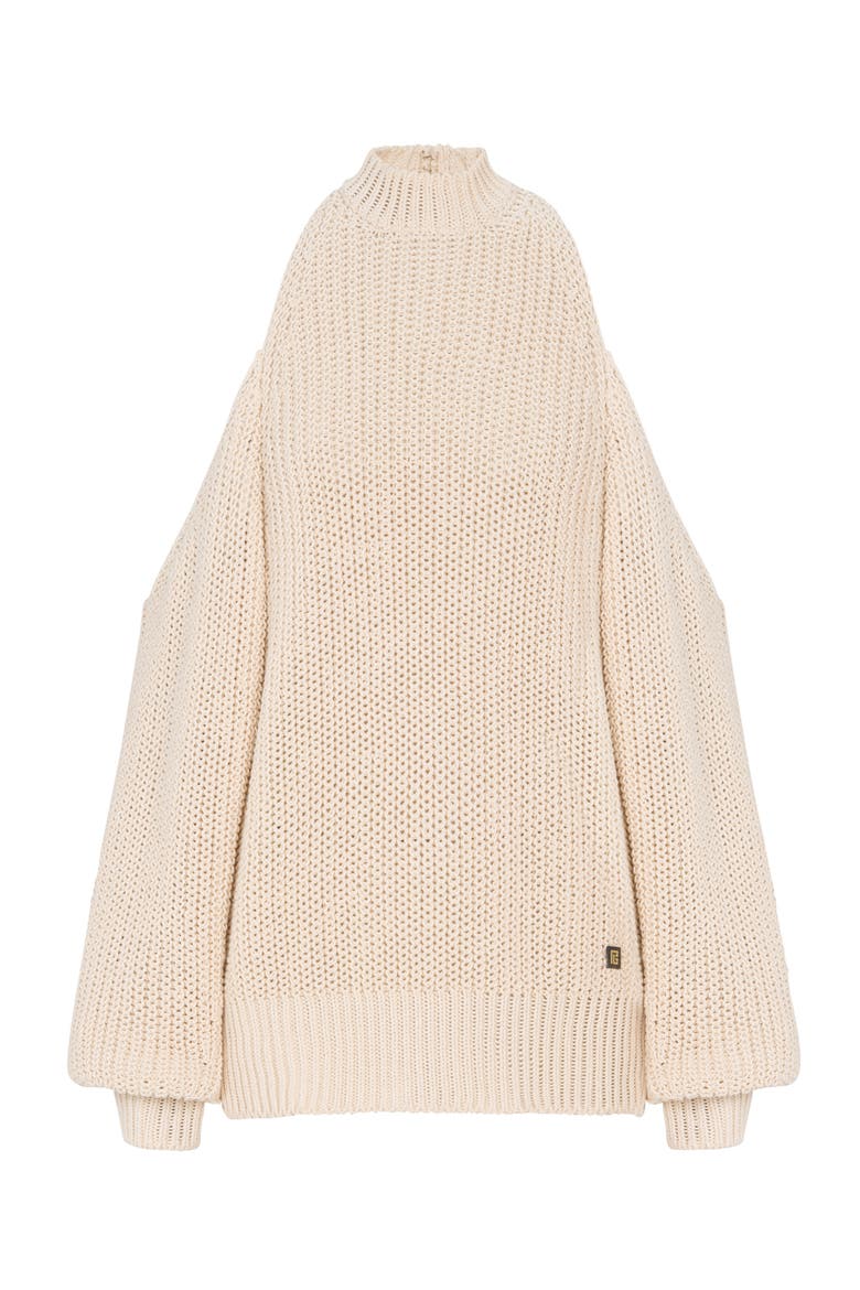 Cotton knit open-shoulder jumper, Alternate, color, beige