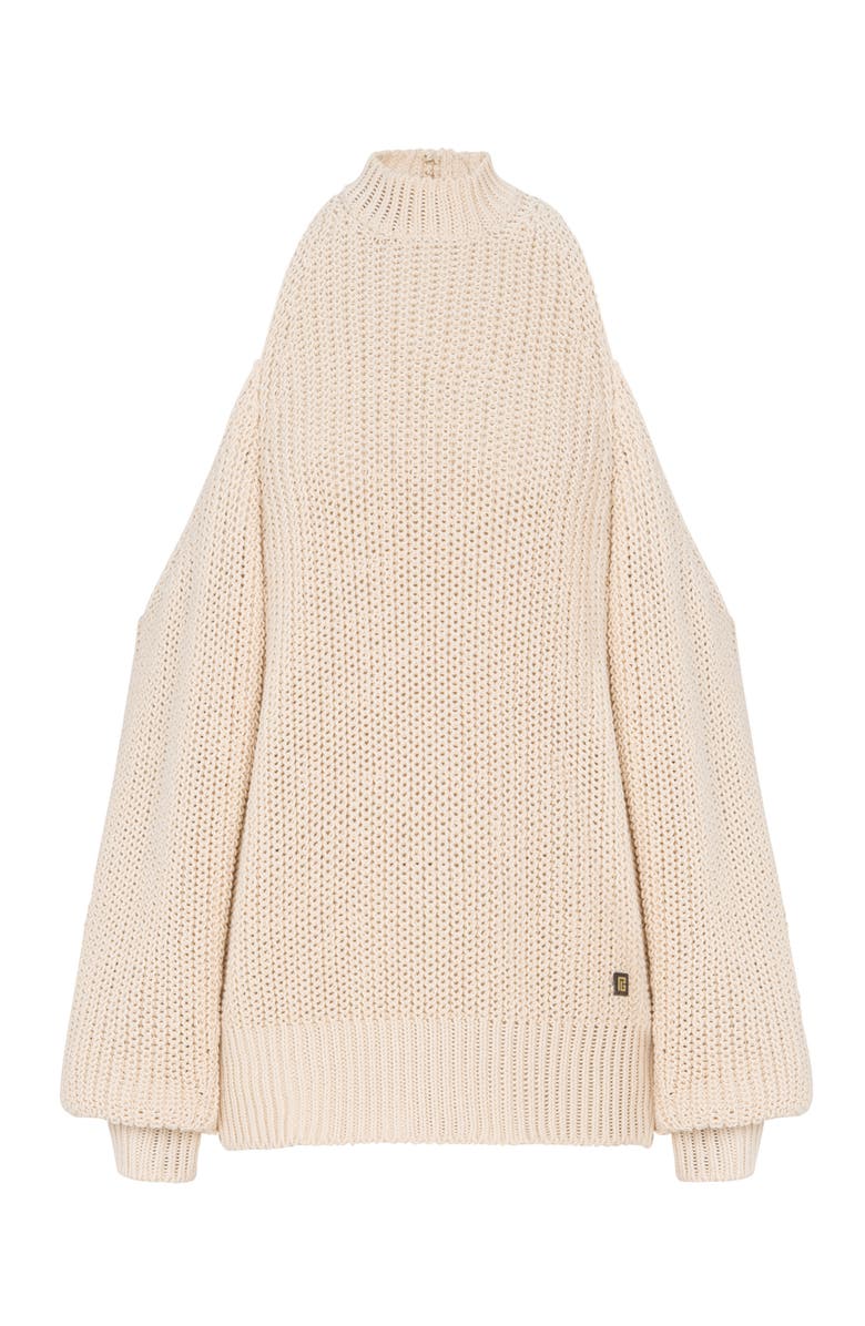 Balmain Cotton knit open-shoulder jumper, Alternate, color, Beige