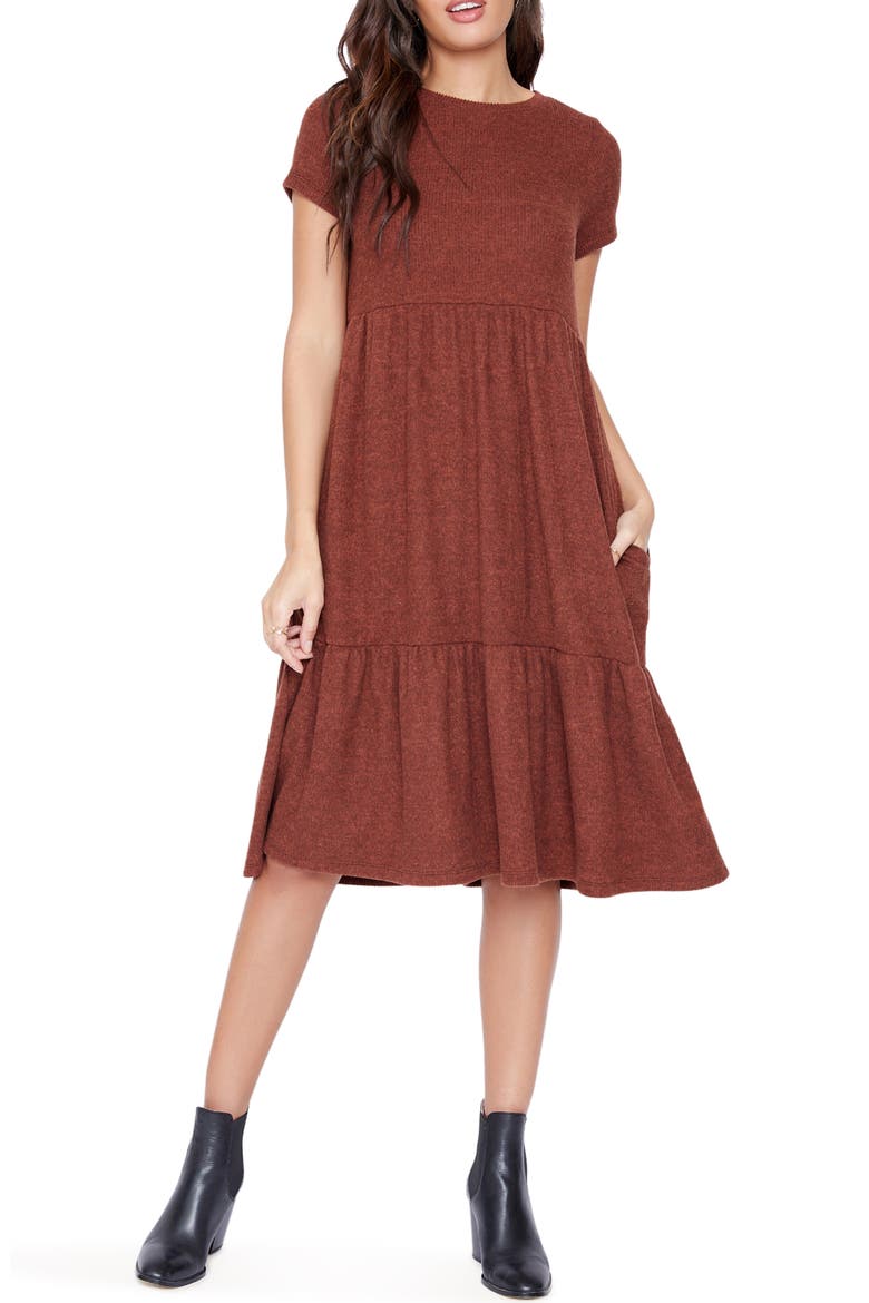 From the Heart Tiered Ruffle Knit Dress, Main, color, RUST