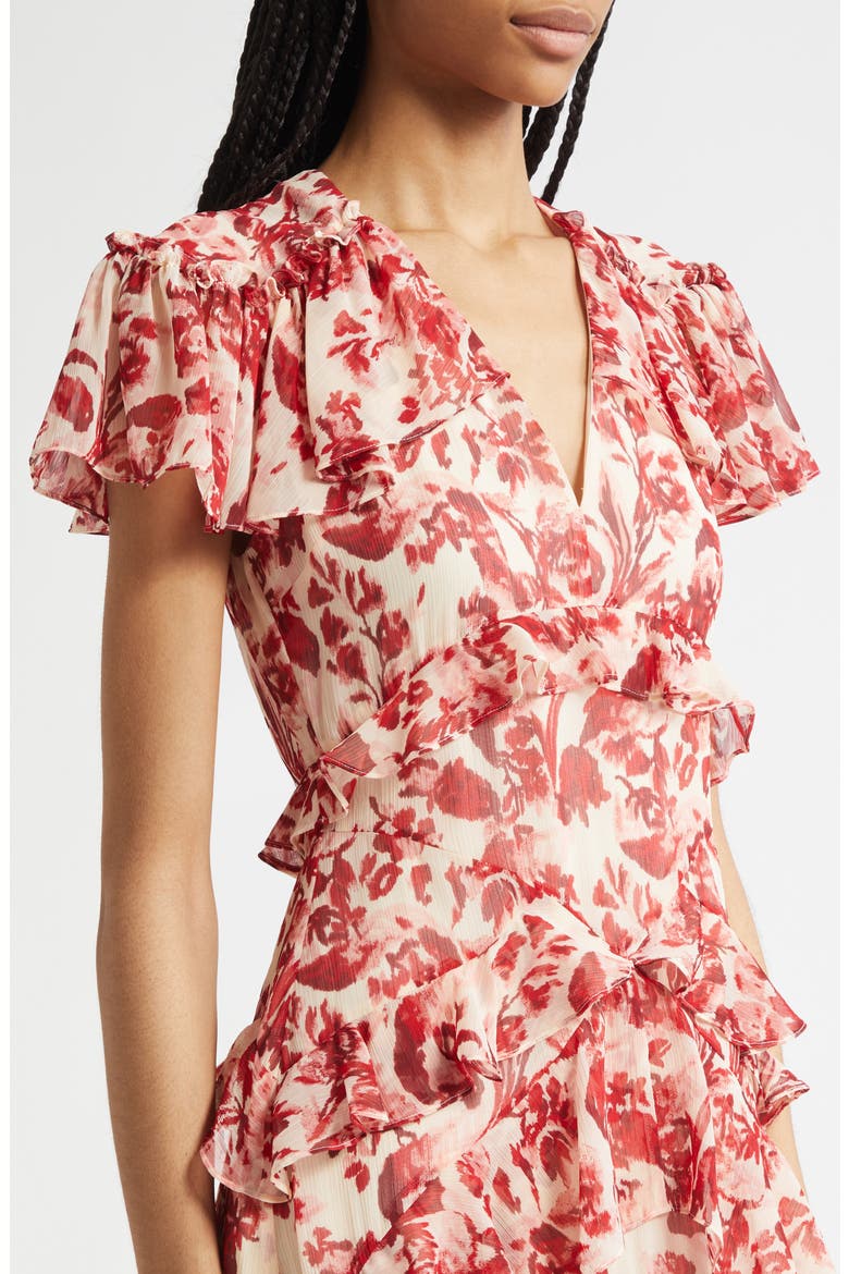 Tatum Floral Ribbons Ruffle Maxi Dress, Alternate, color, CHERRY ROSE MULTI