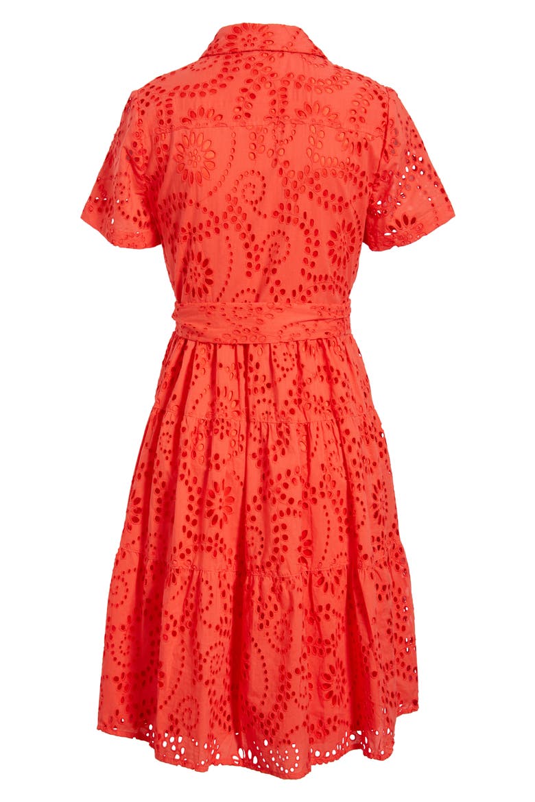Tiered Eyelet Shirtdress, Alternate, color, RED POPPY